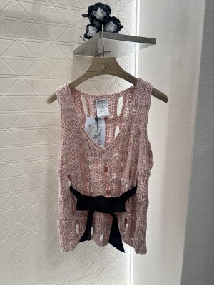 Chanel Hollow-Out Knit Vest with Bow Tie