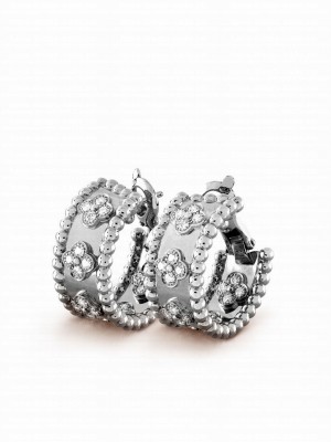 Van Cleef & Arpels Women's Perlee Clovers Hoop Earrings Silver