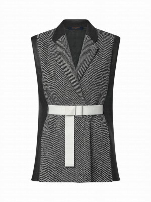 Louis Vuitton Women's Leather Accent Sleeveless Blazer Gray