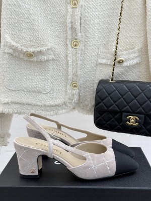 Chanel Slingback 7cm Suede Goatskin & Grosgrain Beige G31318 2025