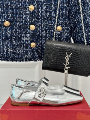 Valentino Garavani VLogo Locker Mary-Jane ballerina in mirrored calfskin Silver
