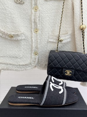 Chanel CC Logo slippers flat denim black 2025