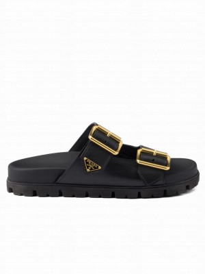 Prada Women's Leather Strap Slides 1XX692 Black