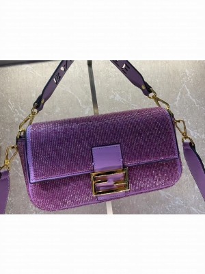 Fendi Baguette crystals and leather bag F0961 purple