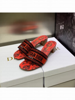 Dior Dway Heeled Slide Sandals 4cm in Cotton Embroidered 2023 Collection 029
