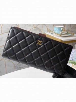 Chanel Classic Bi-fold Wallet Clutch Bag With Handle Strap A70525 Lambskin Black/Gold