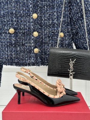 VALENTINO ROCKSTUD BOW SLINGBACK PUMP IN BLACK PATENT LEATHER WITH MATCHING STUDS 60MM