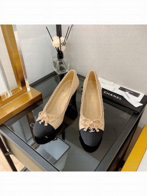 Chanel 6.5cm Lambskin with chain bow Pumps Black