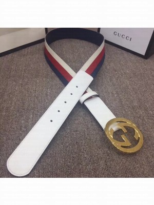 Gucci Width 4cm Sylvie Web and Leather Belt White with Interlocking G Buckle