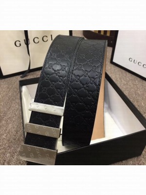 Gucci Width 3.8cm Signature Leather Belt Black with Logo Buckle