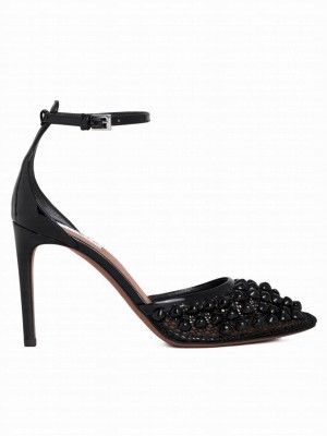 Alaia Women's High Fishnet Pumps With Studs Black