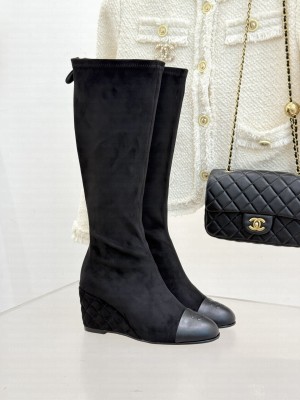 Chanel Wedge heel stretch boots 6.5cm suede black
