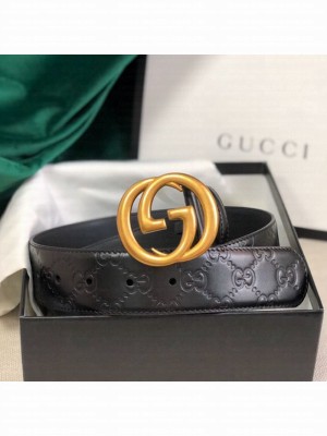 Gucci GG Embossed Leather Belt 34mm with GG Buckl Black 02 Collection