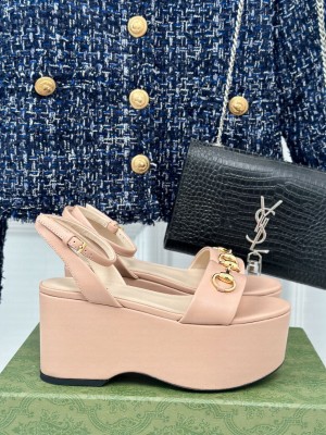 Gucci Horsebit 7.5cm Platform Sandals Light Pink 2024