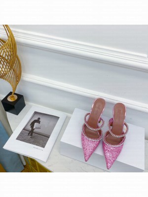 AMINA MUADDI HEEL 9.5CM GILDA POINTED TOE MULES GLITTER PINK 2021 Collection