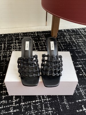 TOTEME Braided-leather bandeau mules black