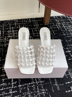 TOTEME Braided-leather bandeau mules White