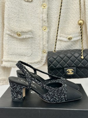 Chanel Strass & Grosgrain Slingback Pumps 6.5cm Black 2024 