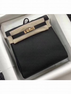 Hermes Kelly 22 Ado Backpack Bag In Original Togo Leather Black
