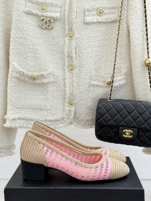 Chanel Hollow double Pink raffia ballet Pumps 2025 