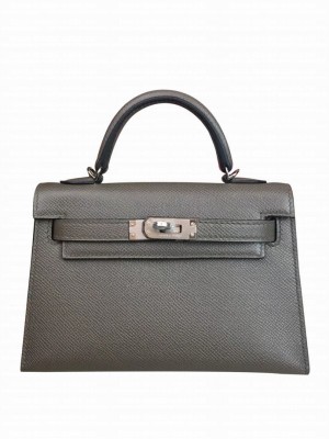 Hermes Kelly Bag 19 Epsom Leather Dark Gray
