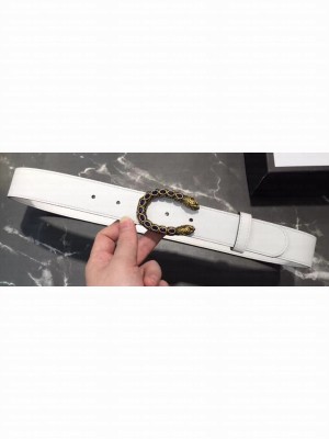 Gucci Width 3/3.5cm Leather Belt White with Blue Crystal Dionysus Buckle