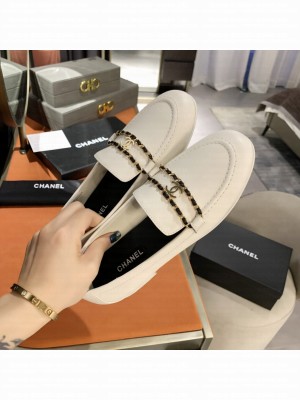 Chanel Calfskin CC Chain Loafers White 2021 Collection