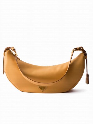 Prada Demi-lune Large Leather Shoulder Bag 1BC255 Coffee