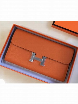 Hermes Epsom Calfskin Constance Long Wallet Clutch Bag Orange