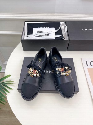 Chanel Calfskin & Grosgrain 3.5cm Lace-up Loafer Black 2