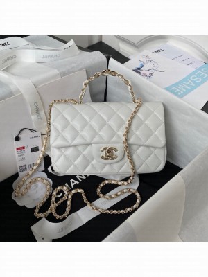 Chanel 24A mini flap bag with top handle AS2431 WHITE