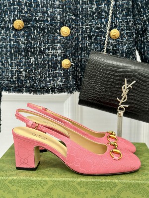Gucci Horsebit 6.5cm pink GG canvas 794324 Slingback Pump 2024
