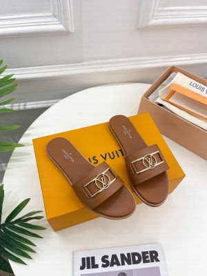Louis Vuitton Lock It Flat Slide Sandals in Monogram Canvas 2023 011