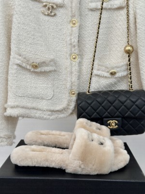 Chanel Wool Slide Mules Brown 2024