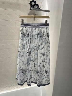 Christian Dior Mid-Length Flared Skirt Cotton Muslin with Multicolor Millefiori Motif