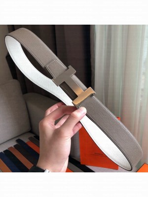 Hermes Constance Reversible Leather Strap Belt with H Buckle 38mm Grey 2019 Collection