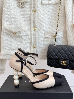 Chanel Lambskin & Grosgrain Pearl 8cm Sandals Beige 2025 