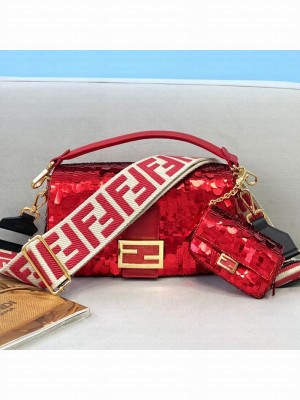 Fendi Baguette Sequins Medium Bag Red  2021 Collection