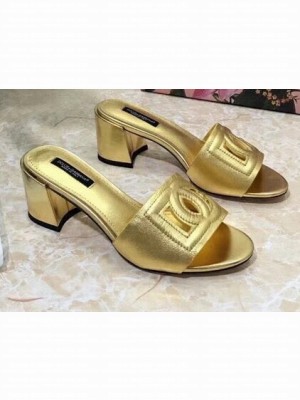 Dolce & Gabbana Heel 6.5cm Calfskin Mules Gold With DG Millennials Logo 2021