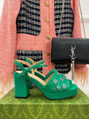 Gucci Leather Interlocking G Studs Platform Sandal 8.5cm 2023 Green