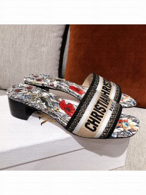 Dior Dway Heel Slide Sandals 5cm in Multicolor Mille Fleurs Embroidery Spring/Summer 2021 Collection