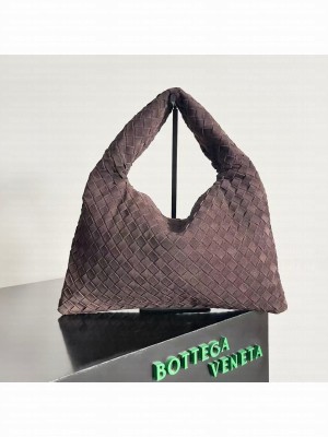 Bottega Veneta Medium Hop intrecciato suede top handle bag 763966 DARK BROWN