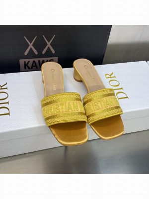 Dior Dway Heeled Slide Sandals 4cm in Cotton Embroidered 2023 Collection 032