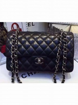Chanel Lambskin Classic Flap 28cm Bag Black With Silver Hardware 2018