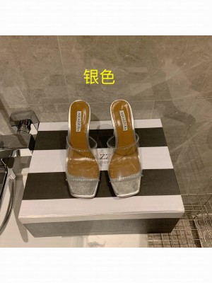 Aquazzuea 8.5cm Crystal heel TUP Silver Mule 2022 Collection