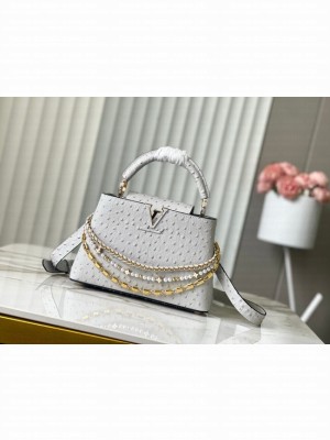 Louis Vuitton Ostrich Capucines BB M12345 gray
