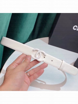 Chanel Leather Belt 30mm with Matte CC Buckle White  2021 Collection
