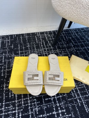 Fendi Signature Flat Slide Sandals Beige