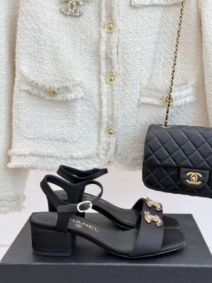 Chanel Silk CC 5cm Sandals Black 2025 