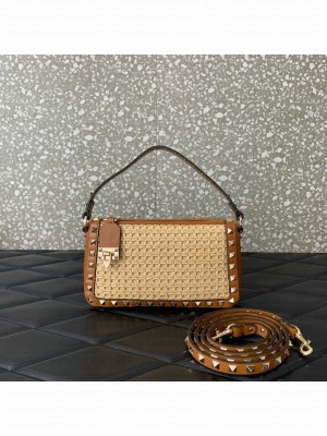 VALENTINO VLOGO SIGNATURE RAFFIA Mini Shoulder Bag 03111 brown